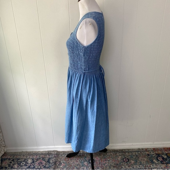 Vintage Bridge Sportswear Denim Midi Dress Blue Smocked Modest Cottagecore Sz S - Picture 9 of 13